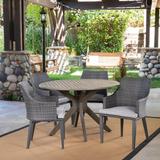 Ryan Outdoor 5-piece Round Wicker Wood Dining Set with Cushions by Christopher Knight Home