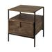 Square Top End Table with Dark Brown Wood and Iron Black Frame