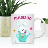 Zoomie Kids Velasco Personalized Kids Rabbit in Garden Watering Can Coffee Mug Ceramic in Brown/White | 3.8 H in | Wayfair