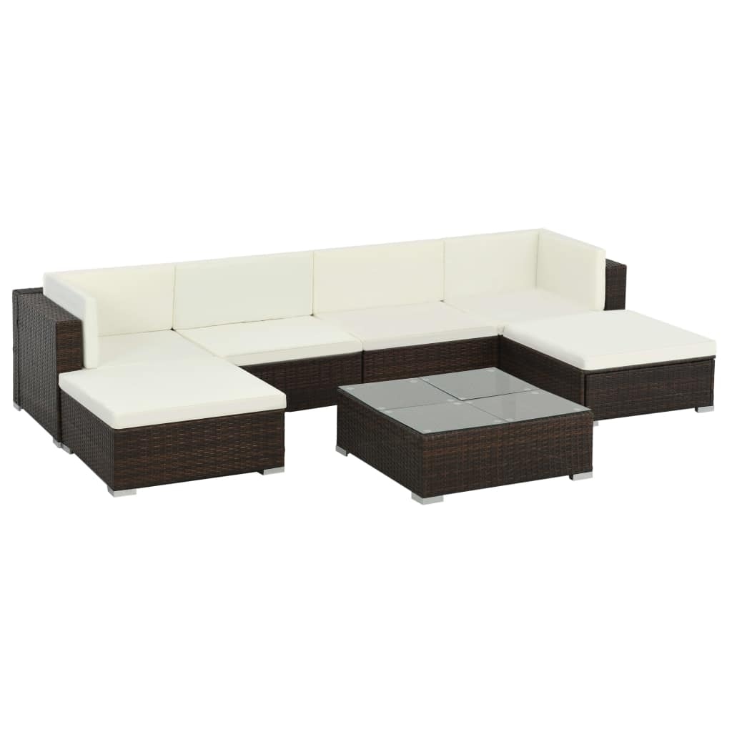vidaXL 7-tlg. Garten-Lounge-Set mit Auflagen Poly Rattan Braun Image