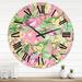 Designart 'Tropical Foliage, Yellow Flowers With Flamingo III' Modern wall clock