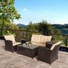 Outsunny 4-piece Outdoor Patio Rattan Furniture Set w/ 2 Chairs, 1 Double Couch, & a Coffee Table & Cushions