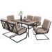 7-Piece Patio Dining Set 6 Piece Cushioned Spring Motion Dining Chair with Armrest & 1 Patio Dining Table