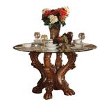 ACME Dresden Cherry Oak Vintage Intricate Pedestal Dining Table - Cherry Oak