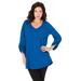 Plus Size Women's Lightweight Textured Slub Knit Boyfriend Tunic by Roaman's in Vivid Blue (Size 26/28) Long Shirt