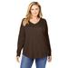 Plus Size Women's Washed Thermal V-Neck Tee by Woman Within in Chocolate (Size 38/40) Shirt