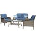 Red Barrel Studio® Kanijah 4 Piece Rattan Sofa Seating Group w/ Cushions Synthetic Wicker/All - Weather Wicker/Wicker/Rattan in Gray/Blue | Outdoor Furniture | Wayfair