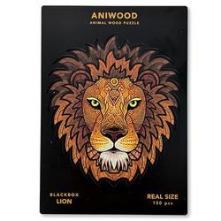 ANIWOOD Animal-Shaped Wooden Puzzle, Die-Cut Lid (Actual Size of the Puzzle), Contains Unique Animal Pieces (Medium, Lion)