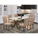 East West Furniture Dining Table Set- a Wooden Table & Light Sable Linen Fabric Chairs, Distressed Jacobean(Pieces Options)