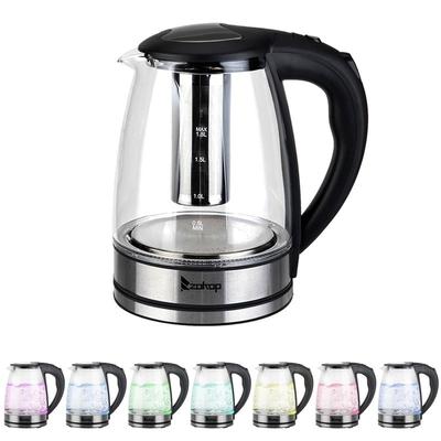 7 colors LED light Stainless Steel Electric Glass Tea Kettle with Auto Shutoff Protection(1.8L )
