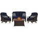 Hanover Outdoor Ventura 4-Piece Fire Pit Chat Set in Navy Blue