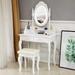 Dressing Table Set Single Mirror 4 Drawer with Dressing Stool White