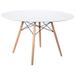 LeisureMod Dover Round White Wood Dining Table With Dowel Eiffel Base