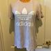 Adidas Tops | 3/$30 Adidas Large Logo Cotton Lavender Sport Gym Tee T-Shirt Small S Euc | Color: Gray/Purple | Size: S