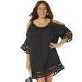 Plus Size Women's Vera Crochet Cold Shoulder Cover Up Dress by Swimsuits For All in Black (Size 6/8)