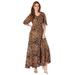 Plus Size Women's Flutter-Sleeve Crinkle Dress by Roaman's in Natural Watercolor Animal (Size 34/36)