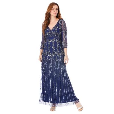 Plus Size Women's Beaded Dress by Roaman's in Evening Blue (Size 18 W) Formal Evening