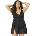 Plus Size Women's Crochet Side Slit V-Neck Swimdress by Swimsuits For All in New Black (Size 26)