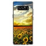 DistinctInk Clear Shockproof Hybrid Case for Samsung Galaxy Note 8 - TPU Bumper Acrylic Back Tempered Glass Screen Protector - Green Blue Yellow Sunflowers