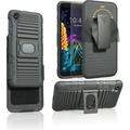 Compatible with Motorola Moto E6 Plus Case with Tempered Glass Screen Protector Belt Clip Holster Defender Rugged Shock Proof Armor Heavy Protection Phone Cover w/Magnetic Mount Plate [Black]