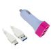 Car/DC Charger for LG K3 K4 K8 K10 2017 Tribute HD Classic Stylus 2 K8V K8 K350N X screen (3 USB Port Data Charging Cable included) - White/ Hot Pink + MND Stylus