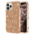 Apple iPhone 11 PRO Phone Case Glitter Heavy Duty Rugged Hybrid Soft TPU Inner + Hard PC Outer with Crystal Bling Diamond Rhinestones Electroplated Frame Protective Cover GOLD for Apple iPhone 11 Pro
