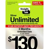 Straight Talk $130 Silver Unlimited Talk Text & Data 90-Day Prepaid Plan +10GB Hotspot Data + Int l Calling e-PIN Top Up (Email Delivery)
