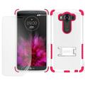 BEYOND CELL WHITE/PINK TRI-SHIELD RUGGED SOFT SKIN HARD CASE COVER WITH KICKSTAND + SCREEN PROTECTOR FOR LG V10 PHONE (H961N H900 H901 VS990 F600)