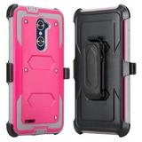 ZTE Blade X Max ZTE Carry ZTE ZMAX Pro Case ZTE Grand X Max 2 Case Imperial Max Case Rugged [Shock Proof] Heavy Duty Belt Clip Holster with Built In Screen Protector - Hot Pink/Grey