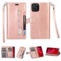 iPhone 11 Pro Max 6.5 inch Wallet Case Dteck 9 Card Slots Premium Leather Zipper Purse case Flip Kickstand Folio Magnetic with Wrist Strap Credit Cash Cover For Apple iPhone 11 Pro Max Rosegold