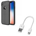 Case w Short USB Cable for iPhone XR - PU Leather Slim Fit Cover Reinforced Bumper Shock Absorbent Charger Cord Power Wire Fast Charge Compatible With iPhone XR