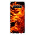 DistinctInk Clear Shockproof Hybrid Case for Samsung Galaxy S10 (6.1 Screen) - TPU Bumper Acrylic Back Tempered Glass Screen Protector - Red Black Flame Fire - Printed Image of Fire