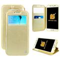 NEW BEYOND CELL CHAMPAGNE GOLD INFOLIO WALLET CASE COVER WITH NOTIFICATION WINDOW AND TPU SKIN VIEWING STAND FOR SAMSUNG GALAXY S6 EDGE SM-G925 PHONE