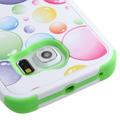 For Samsung Galaxy S6 Edge G925 Hybrid TUFF Rubber Hard Protective Cover Case (White and Green Colorful Bubbles)