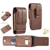 Universal 63 Phone Holster VERTICAL Leather Belt Clip Pouch Carrying Wallet Case For Extra Large Phone 3 Card Holder Slots For LG V50 ThinQ /V40/K40/Coolpad Legancy/Motorola Moto G7/G7 Power- BROWN