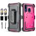 Value Pack for 6.4 Samsung Galaxy A20 Combo Holster Belt Clip Kickstand Dual Layer Protective Case Raised Bevel Design Enhance Camera and Screen Protection Shockproof Bumper Phone Case + [Pink]