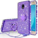 For Samsung Galaxy J3 2018 Case Galaxy J3 Orbit Case Galaxy J3 Star Case Galaxy J3 V 2018/J3 Achieve/J3 Aura/Express Prime 3/Amp Prime 3 Case Glitter Bling Ring Kickstand Phone Case - Purple