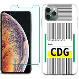 For Apple iPhone 11 Pro Case Slim-Fit TPU Protective Phone Case with Tempered Glass Screen Protector by OneToughShield Â® - Airport Tag / Paris