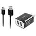 2-in-1 Type-C USB Chargers Bundle for HTC 10 ZTE Imperial Max Meizu Pro 6 (Black) - 2.1Ah Home Travel AC Charger Adaptor (Dual Port) + Type-C USB Data Charging Cable