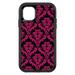 DistinctInk Custom SKIN / DECAL compatible with OtterBox Defender for iPhone 11 Pro (5.8 Screen) - Black Hot Pink Damask Pattern - Floral Damask Pattern
