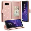 For Samsung Galaxy S10 Plus Case For Samsung Galaxy S10+ Glitter Leather Flip Fold Credit Card Holder Wrist Strap Protective Wallet Cover Clutch - Rose Gold