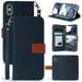 Case for iPhone Xs Max [Navy Blue/Brown] Infolio Wallet Credit Card Slot ID Cover View Stand [Magnetic Closure Wrist Strap Lanyard] for Apple iPhone Xs Max (Size 6.5 model) (10s Max)