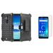 BC Rugged Dual Layer Armor Kickstand Holster Case (Diamond Plate) with Bubble-Free Tempered Glass Screen Protector and Atom Cloth for Alcatel 7 (MetroPCS)