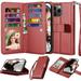 NJJEX Wallet Case for iPhone 14 6.1 2022 for iPhone 14 Case [9 Card Slots] PU Leather ID Credit Holder Folio Flip [Detachable] Kickstand Magnetic Phone Cover & Lanyard for iPhone 14 [Wine Red]