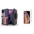 Beyond Cell [Holster Armor Combo] Rugged Case for iPhone 11 Pro Max 6.5 inch with Tempered Glass Screen Protector and Atom Cloth - USA Skull Flag