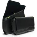 Classic Leather Belt Clip Loop Holster Pouch Sleeve Flip Phone Holder For HTC HTC One X10 Fit with Otterbox Defender Case/Lifeproof Case/Hybrid Armor Case/Battery Back Case On - Black