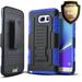 Galaxy Note 5 Case With [Tempered Glass Screen Protector] Heavy Duty [Dual Layers] Full Coverage Dual Layer Phone Cover with Build in Kickstand and Locking Belt Clip-Blue