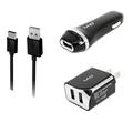 3-in-1 Type-C USB Chargers Bundle Car Kits for LG G6 G5 V20 VS995 (Black) - 2.1Ah Car Charger + Home Travel AC Charger Adaptor (Dual Port) + Type-C USB Data Charging Cable
