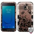 Samsung Galaxy J2 PURE Phone Case Tuff Hybrid Shockproof Impact Armor Rubber Dual Layer Hard Soft Protective Case Cover 2D Rose Gold Lace Flowers Case for Samsung Galaxy J2 Pure /J2 Core /J2