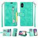 iPhone XR Wallet Case with Hand Strap Dteck 9 Card Holder Folio Flip Glitter Leather Zipper Wallet Case w/Fold Stand&Money Pocket Sparkly Full Protective Purse Case For Apple iPhone XR Mint